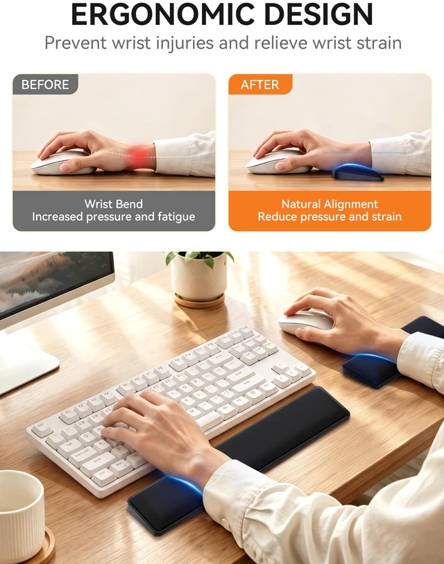 Alt view image 2 of 7 - Cooling Gel Keyboard Wrist Rest, Ergonomic 14.17-in TKL Wrist Support | Relieve Pain, Prevent Injuries, Smooth & Soft Keyboard Non-Slip Palm Rest for Long Hours of Work, Gaming, Studying, Typing