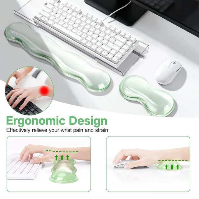 Alt view image 3 of 7 - MOSISO Gel Wrist Rests for Keyboard and Mouse, Mint Green | Keyboard Wristrest Stand for Desktop, Non-Slip Computer Laptop Wave Shaped Mouse Wrist Support for Office Desk, Home, School