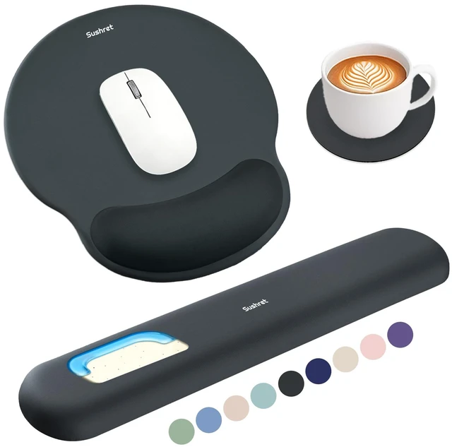 Main image of Sushret Mouse Pad and Keyboard Wrist Rest, 3-in-1 Gel Memory Foam Ergonomic Mouse Pad with Wrist Rest Set, Gaming Mousepad Arm Cushion Support for Computer Office Desk Accessories Cute Setup, Charcoal