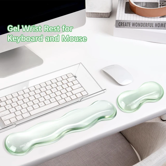 Alt view image 6 of 7 - MOSISO Gel Wrist Rests for Keyboard and Mouse, Mint Green | Keyboard Wristrest Stand for Desktop, Non-Slip Computer Laptop Wave Shaped Mouse Wrist Support for Office Desk, Home, School