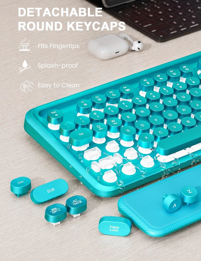 Alt view image 7 of 7 - Wireless Keyboard and Mouse, Backlit Typewriter with Magnetic Wrist Rest | Phone Holder, Light Up Round Keycaps, Lighting Mouse, 2.4GHz Cordless Set for Mac, Windows, PC, Laptop, SABLUTE