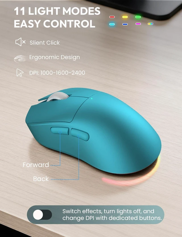 Alt view image 6 of 7 - Wireless Keyboard and Mouse, Backlit Typewriter with Magnetic Wrist Rest | Phone Holder, Light Up Round Keycaps, Lighting Mouse, 2.4GHz Cordless Set for Mac, Windows, PC, Laptop, SABLUTE