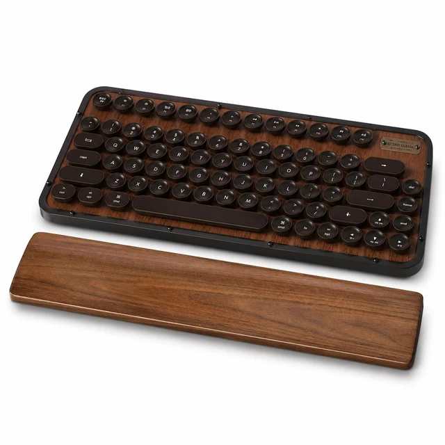 Main image of Walnut Wood Keyboard Wrist Rest for Mechanical Keyboard, 104 Keys 17.3 Inch Wooden Wrist Rest with 6° Ergonomic Slope, 20mm Thick Palm Rest, Non-Slip Base for Office and Gaming Setup (17.3"-104 Keys)