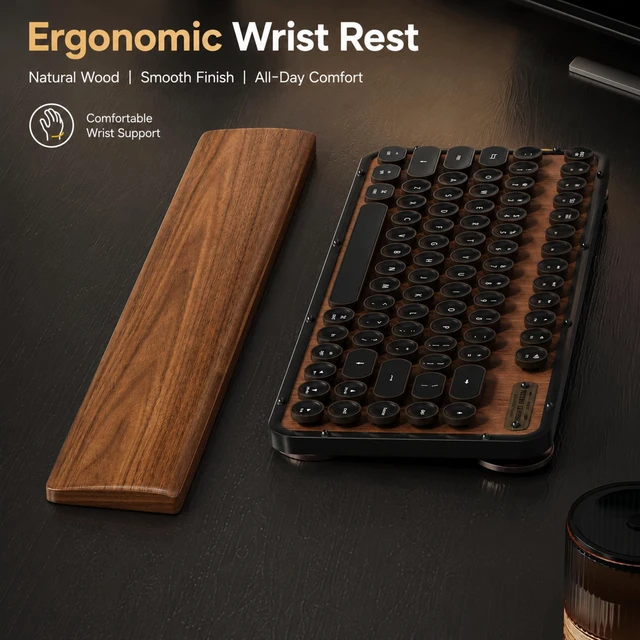 Alt view image 2 of 7 - Walnut Wood Keyboard Wrist Rest for Mechanical Keyboard, 104 Keys 17.3 Inch Wooden Wrist Rest with 6° Ergonomic Slope, 20mm Thick Palm Rest, Non-Slip Base for Office and Gaming Setup (17.3"-104 Keys)