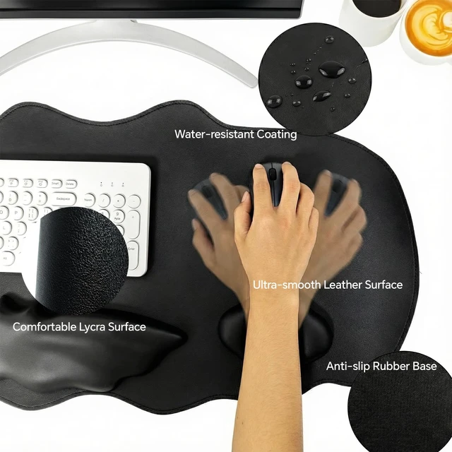 Alt view image 3 of 7 - Tscuite Bat Mouse Pad, 3 in 1 PU Leather Mousepad with Keyboard Wrist Rest | Keyboard & Mouse Wrist Rest, Ergonomic Bat Wrist Rest Waterproof Leather Surface, Memory Foam, for Home Office