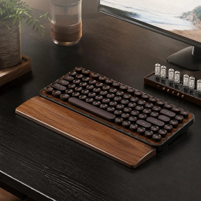 Alt view image 6 of 7 - Walnut Wood Keyboard Wrist Rest for Mechanical Keyboard, 104 Keys 17.3 Inch Wooden Wrist Rest with 6° Ergonomic Slope, 20mm Thick Palm Rest, Non-Slip Base for Office and Gaming Setup (17.3"-104 Keys)
