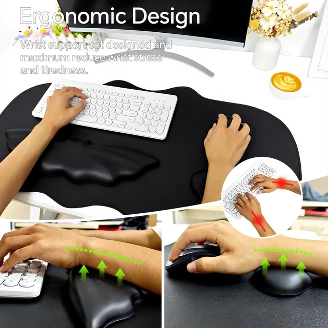 Alt view image 5 of 7 - Tscuite Bat Mouse Pad, 3 in 1 PU Leather Mousepad with Keyboard Wrist Rest | Keyboard & Mouse Wrist Rest, Ergonomic Bat Wrist Rest Waterproof Leather Surface, Memory Foam, for Home Office