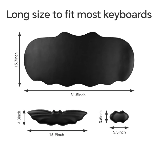 Alt view image 2 of 7 - Tscuite Bat Mouse Pad, 3 in 1 PU Leather Mousepad with Keyboard Wrist Rest | Keyboard & Mouse Wrist Rest, Ergonomic Bat Wrist Rest Waterproof Leather Surface, Memory Foam, for Home Office