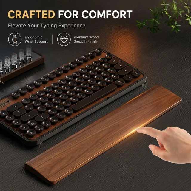 Alt view image 3 of 7 - Walnut Wood Keyboard Wrist Rest for Mechanical Keyboard, 104 Keys 17.3 Inch Wooden Wrist Rest with 6° Ergonomic Slope, 20mm Thick Palm Rest, Non-Slip Base for Office and Gaming Setup (17.3"-104 Keys)