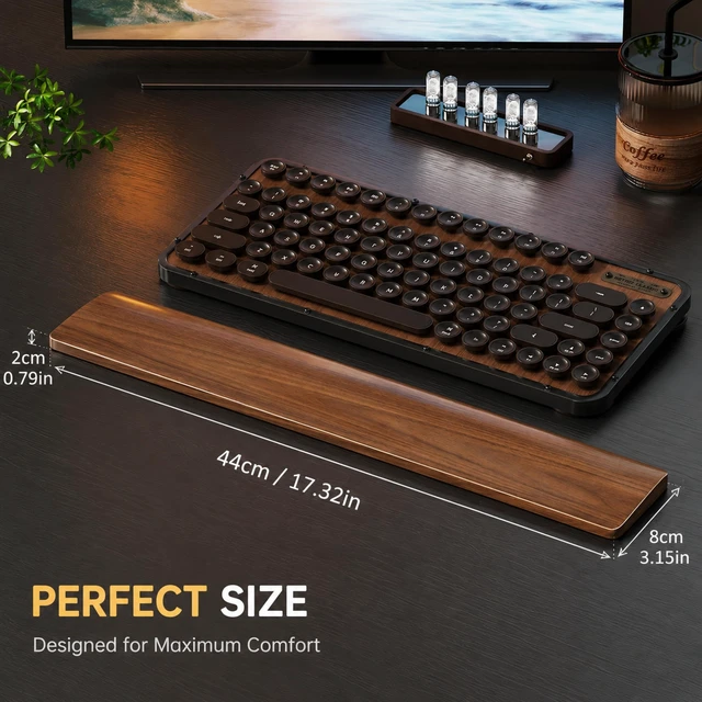 Alt view image 5 of 7 - Walnut Wood Keyboard Wrist Rest for Mechanical Keyboard, 104 Keys 17.3 Inch Wooden Wrist Rest with 6° Ergonomic Slope, 20mm Thick Palm Rest, Non-Slip Base for Office and Gaming Setup (17.3"-104 Keys)