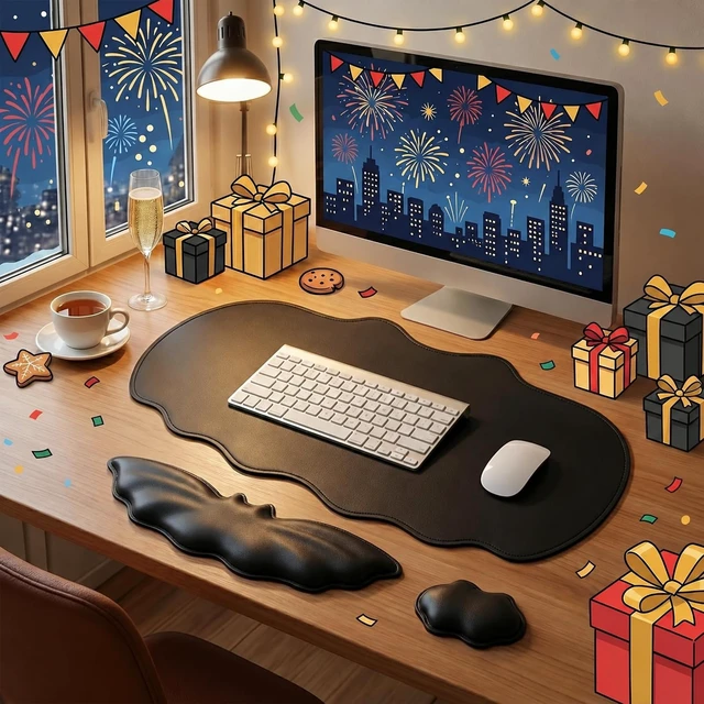 Alt view image 7 of 7 - Tscuite Bat Mouse Pad, 3 in 1 PU Leather Mousepad with Keyboard Wrist Rest | Keyboard & Mouse Wrist Rest, Ergonomic Bat Wrist Rest Waterproof Leather Surface, Memory Foam, for Home Office