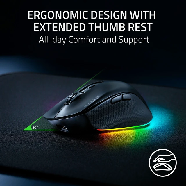 Alt view image 2 of 7 - Razer Pro Click V2 Wireless Mouse, Right-Handed Ergonomic Design | Thumb Rest, AI Prompt, Long Battery Life, Multi Device Connectivity via 2.4GHz, Bluetooth