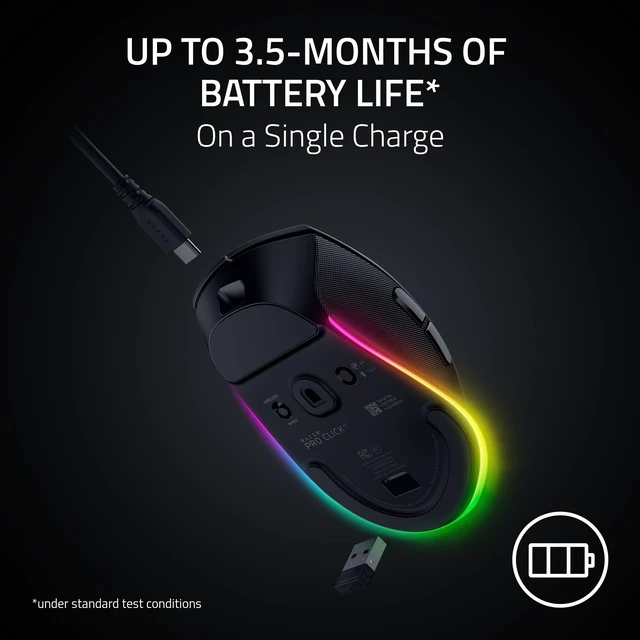 Alt view image 4 of 7 - Razer Pro Click V2 Wireless Mouse, Right-Handed Ergonomic Design | Thumb Rest, AI Prompt, Long Battery Life, Multi Device Connectivity via 2.4GHz, Bluetooth