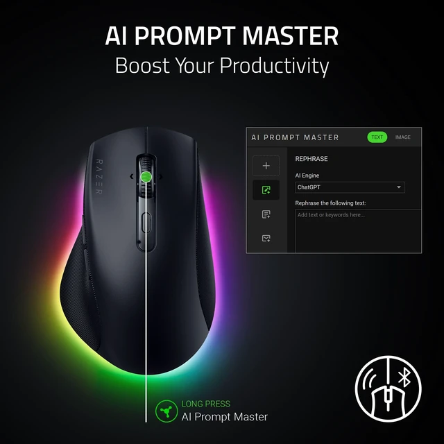 Alt view image 3 of 7 - Razer Pro Click V2 Wireless Mouse, Right-Handed Ergonomic Design | Thumb Rest, AI Prompt, Long Battery Life, Multi Device Connectivity via 2.4GHz, Bluetooth