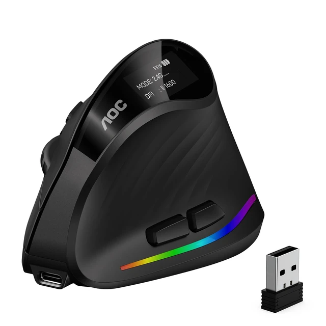 Main image of Ergonomic Mouse, 2.4GHz Wireless Bluetooth Vertical Mouse, Rechargeable | 4800 DPI, Right Hand, Quiet Clicks, RGB Light, 6 Programmable Buttons, LED Battery Display, Suitable for PC/Laptop/Mac, Gray