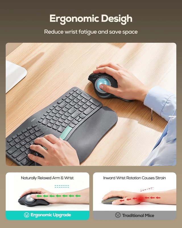 Alt view image 3 of 7 - M508 Wireless Trackball Mouse, Ergonomic Mouse with RGB Thumb Control | Right-hand ergonomic shape supports work; thumb control keeps the mouse steady, with RGB lighting and 3-device wireless use