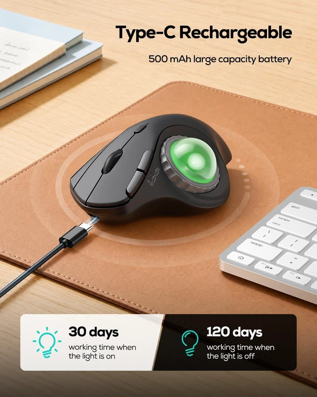 Alt view image 7 of 7 - M508 Wireless Trackball Mouse, Ergonomic Mouse with RGB Thumb Control | Right-hand ergonomic shape supports work; thumb control keeps the mouse steady, with RGB lighting and 3-device wireless use