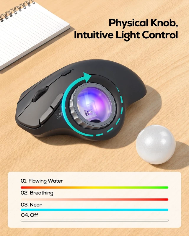 Alt view image 4 of 7 - M508 Wireless Trackball Mouse, Ergonomic Mouse with RGB Thumb Control | Right-hand ergonomic shape supports work; thumb control keeps the mouse steady, with RGB lighting and 3-device wireless use
