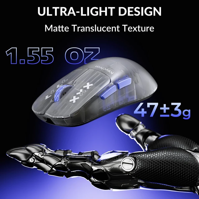 Alt view image 6 of 7 - Keychron G3 8K Wireless Gaming Mouse, 30000 DPI- PAW 3950 Sensor, 47±3g Ultra-Lightweight, Wired/BT/2.4GHz, 160Hr Battery Life, 5 Programmable Buttons, Windows/Mac/Linux - Frosted Gray