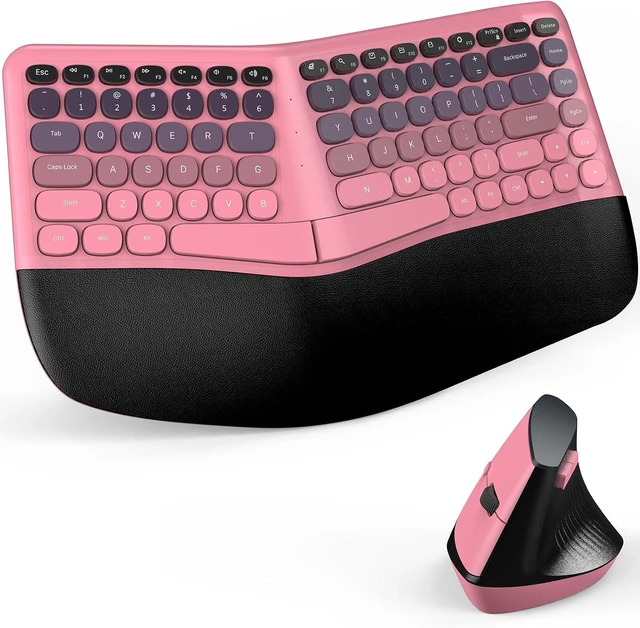 Main image of MOFII Wireless Ergonomic Keyboard & Mouse Combo Split Curved Keyboard with Wrist Rest (All-Day Comfort) + Wireless Vertical Ergonomic Optical Mouse, Compatible with PC/Laptop/Desktop- Pink Gradient