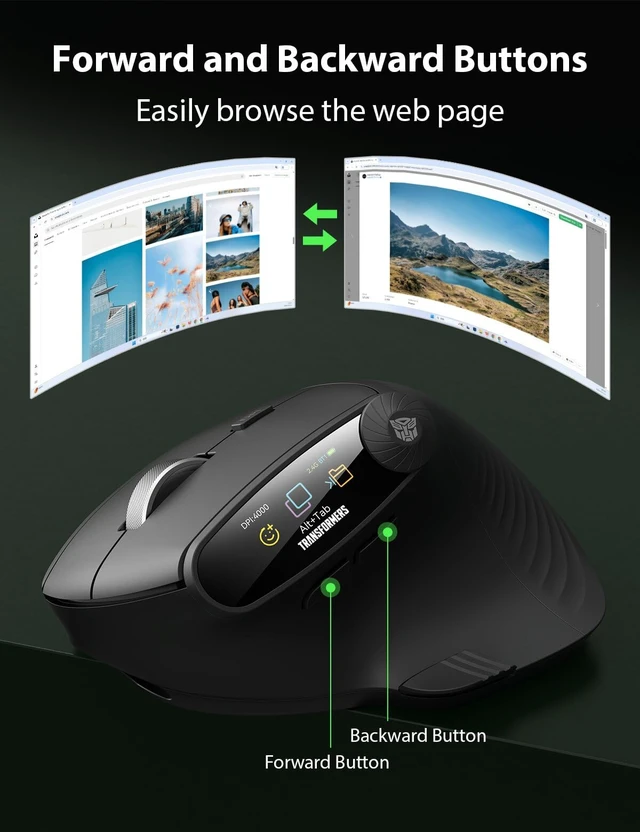 Alt view image 5 of 7 - Transformers Vertical Ergonomic Mouse with LED Screen & Knob Control Black | 3-Device Connectivity (2.4G + Dual Bluetooth), Medium to Large Hands, Rechargeable Wireless Mouse for PC/Mac/Laptop