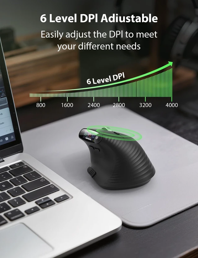 Alt view image 7 of 7 - Transformers Vertical Ergonomic Mouse with LED Screen & Knob Control Black | 3-Device Connectivity (2.4G + Dual Bluetooth), Medium to Large Hands, Rechargeable Wireless Mouse for PC/Mac/Laptop
