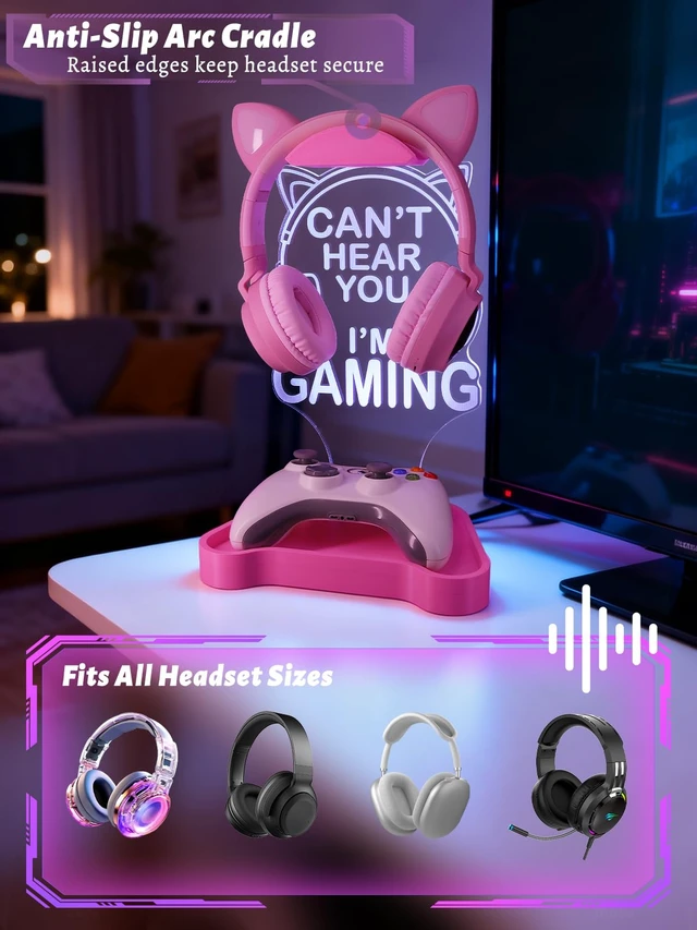 Alt view image 5 of 7 - CoolGift Mart Light Up Headphone Stand, Headphones Holder with 16 Color Lights, Gamer Gifts for Girls Women Mom, Gaming Headset Stand with Game Controller Storage Base for Desk Bedroom Gaming Room