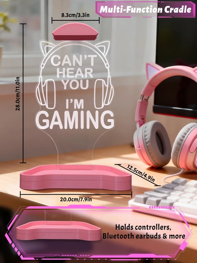 Alt view image 7 of 7 - CoolGift Mart Light Up Headphone Stand, Headphones Holder with 16 Color Lights, Gamer Gifts for Girls Women Mom, Gaming Headset Stand with Game Controller Storage Base for Desk Bedroom Gaming Room