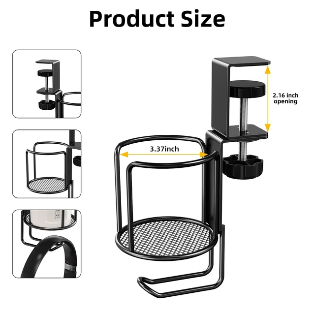 Alt view image 2 of 6 - CABTE 2 Pack 2 in 1 Desk Mug Hooks with Headphone Hanger Holder | Anti-Spill Clip-On Table Mug Hooks with 360° Rotation for Lawn Chair, Office Home Gaming Table