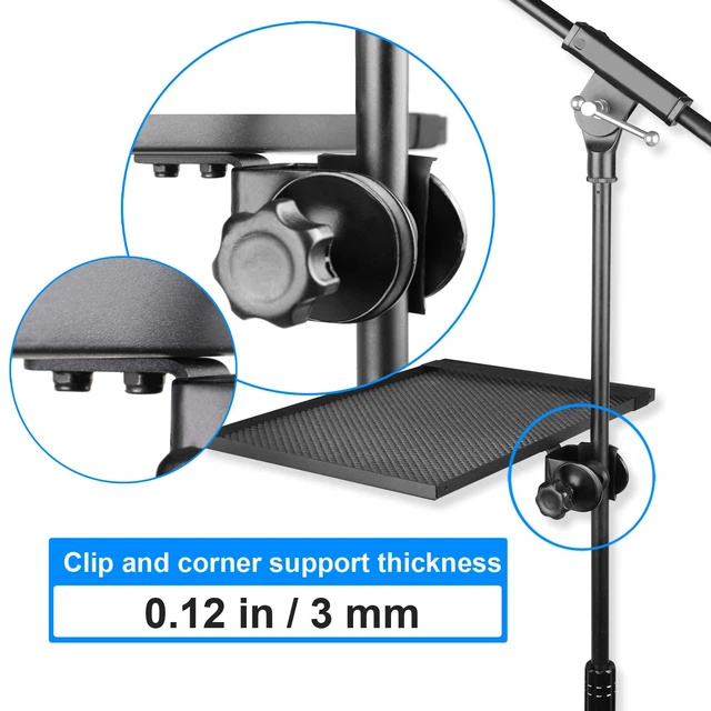 Alt view image 5 of 7 - Mr.Power 13" x 9" Microphone Stand Rack Tray Holder Clamp-On Utility Shelf | Clamps on, for Stage, Live Streaming, Recording, Karaoke, Concert, Studio, Music Sheet