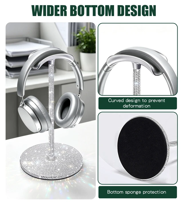Alt view image 3 of 7 - Yivaiks Bling Headphone Stand for Desk Rhinestones Headset Holder for All Headphone Sizes