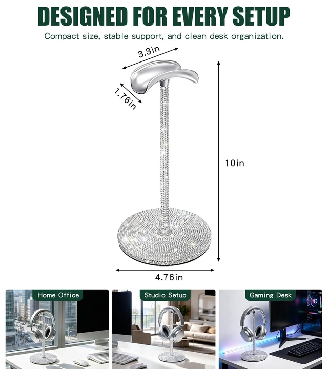 Alt view image 6 of 7 - Yivaiks Bling Headphone Stand for Desk Rhinestones Headset Holder for All Headphone Sizes