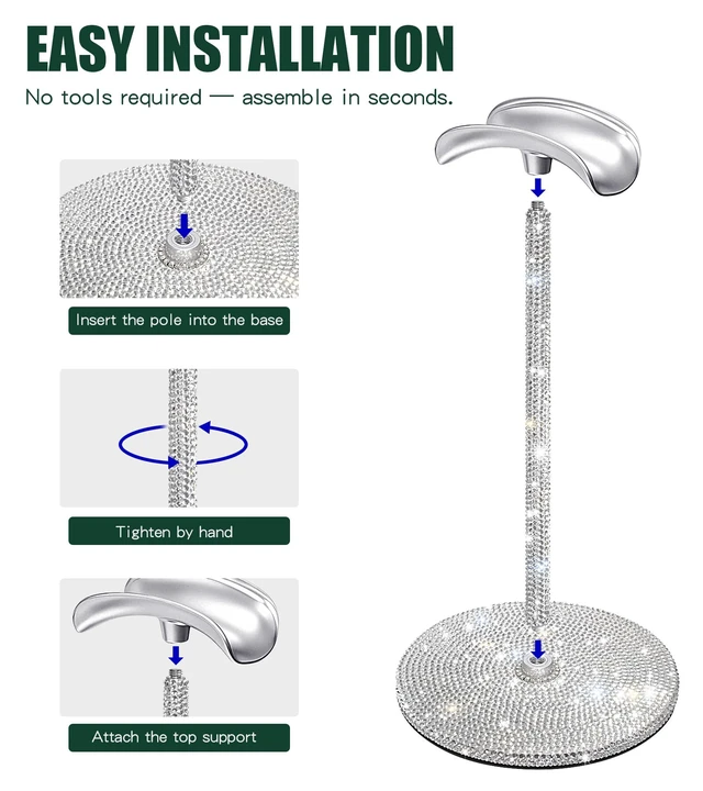 Alt view image 5 of 7 - Yivaiks Bling Headphone Stand for Desk Rhinestones Headset Holder for All Headphone Sizes