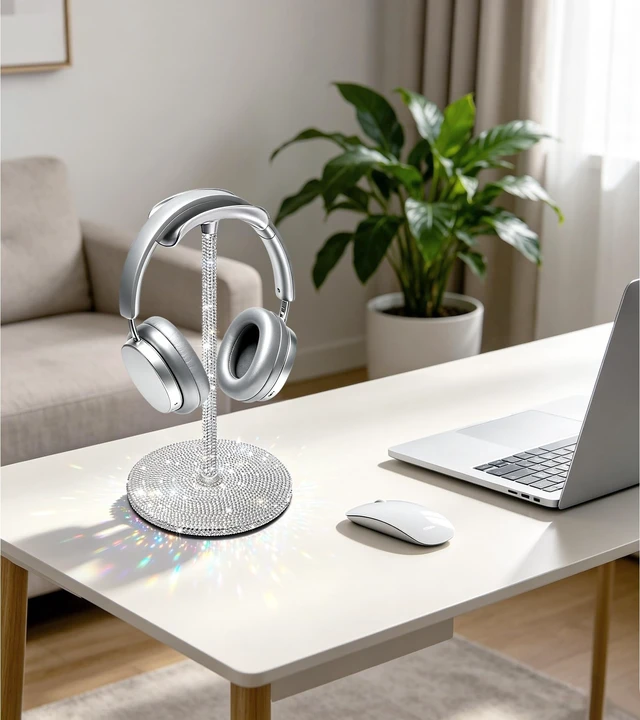 Alt view image 7 of 7 - Yivaiks Bling Headphone Stand for Desk Rhinestones Headset Holder for All Headphone Sizes