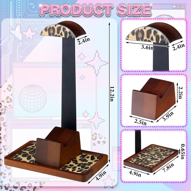 Alt view image 2 of 7 - Yookeer Leopard Headphone Stand with Controller Holder Storage Base | Solid Wooden Headphone Stand, Gamer Gifts for Men, Gaming Equipment Organize Accessories, Desk Creative Gift