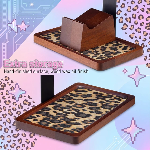 Alt view image 3 of 7 - Yookeer Leopard Headphone Stand with Controller Holder Storage Base | Solid Wooden Headphone Stand, Gamer Gifts for Men, Gaming Equipment Organize Accessories, Desk Creative Gift