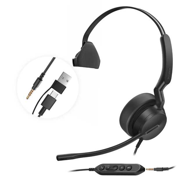 Main image of Yealink UH42 SE Wired Headset, 3.5MM & USB-A/C, In-Line Controls, On-ear | Single Ear Headphones, Teams/Zoom Certified,AI Noise Cancelling Microphone,PC,Laptop,Phone,7ft Cable,WFH, Call Center, Office