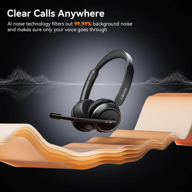 Alt view image 2 of 7 - Wireless Headset with Mic for Work, Bluetooth Headset with Microphone Noise Cancelling & Mute Button, 65H Working Time Wireless Headphones with Mic for Work/PC/Call Center/Computer/Laptop/Teams/Zoom