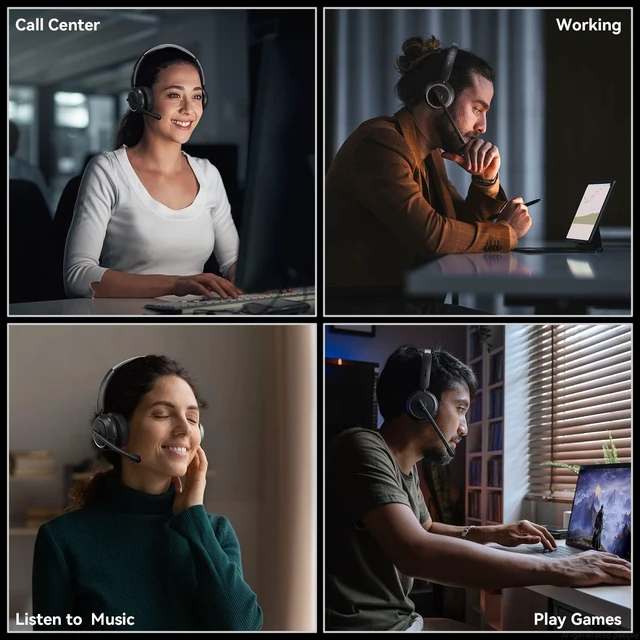 Alt view image 7 of 7 - Wireless Headset with Mic for Work, Bluetooth Headset with Microphone Noise Cancelling & Mute Button, 65H Working Time Wireless Headphones with Mic for Work/PC/Call Center/Computer/Laptop/Teams/Zoom