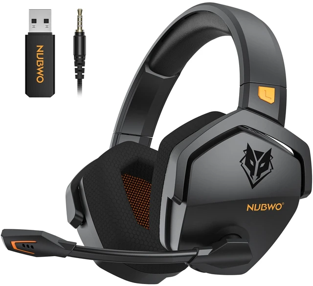 Main image of NUBWO Wireless Gaming Headset with Mic for Ps5 Ps4 PC, Zero Interference, 100-Hour Battery All-Day Play, 23ms Sync for Fortnite & Call of Duty/FPS Gamers, Triple Mode All Devices Compatible - Orange