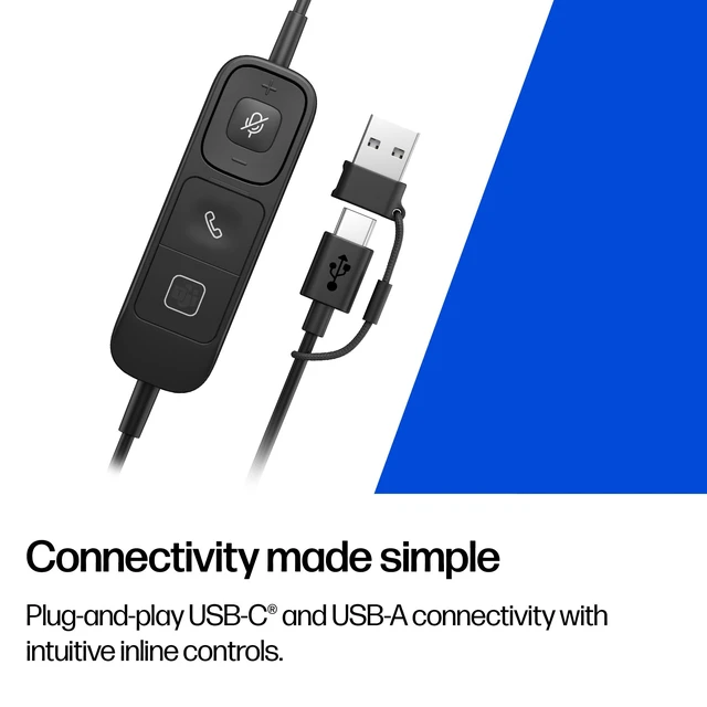 Alt view image 4 of 7 - POLY HP Mission 410 Wired USB Headset with Mic for PC & Work | AI Noise-Reducing & Adjustable Boom Mic | USB-C with USB-A Adapter | Inline Controller | Teams & Zoom & Google Meet Certified