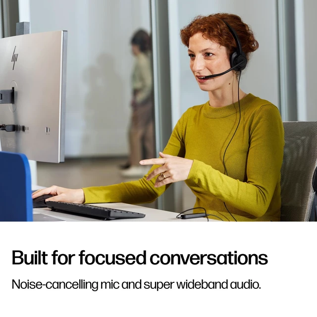 Alt view image 7 of 7 - POLY HP Mission 410 Wired USB Headset with Mic for PC & Work | AI Noise-Reducing & Adjustable Boom Mic | USB-C with USB-A Adapter | Inline Controller | Teams & Zoom & Google Meet Certified