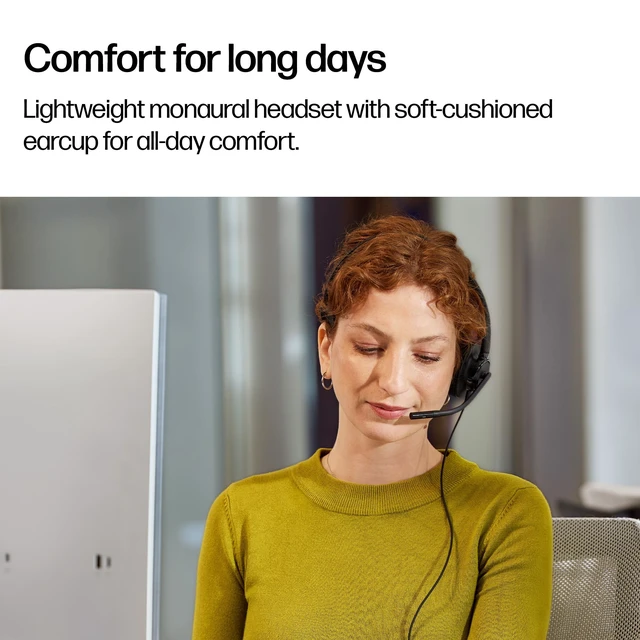 Alt view image 6 of 7 - POLY HP Mission 410 Wired USB Headset with Mic for PC & Work | AI Noise-Reducing & Adjustable Boom Mic | USB-C with USB-A Adapter | Inline Controller | Teams & Zoom & Google Meet Certified