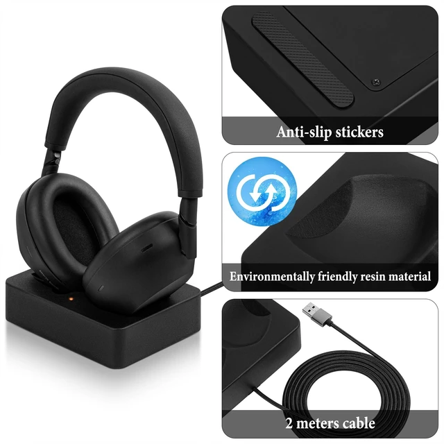 Alt view image 3 of 6 - GEEKRIA Headphones Charging Stand, Compatible with Sony WH-1000XM6 / 1000XM5, 3D Printed Resin Magnetic Dock, Gaming Headset Base (Black)