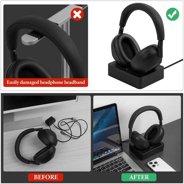 Alt view image 4 of 6 - GEEKRIA Headphones Charging Stand, Compatible with Sony WH-1000XM6 / 1000XM5, 3D Printed Resin Magnetic Dock, Gaming Headset Base (Black)