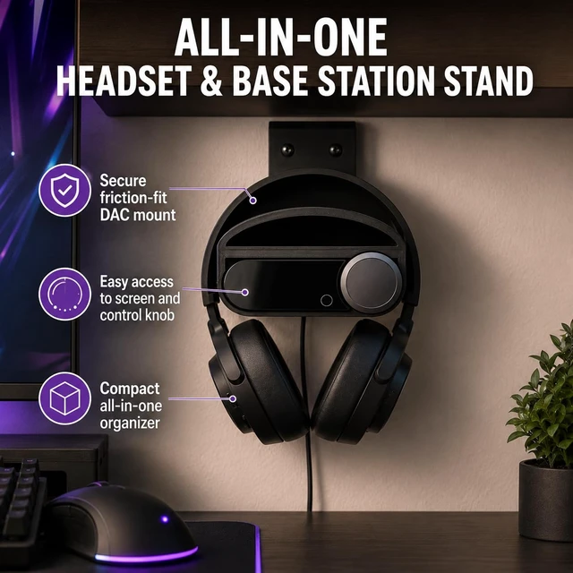 Alt view image 3 of 7 - splash n color Headset and Base Station Holder for Arctis Nova Pro Wireless Desktop Stand with DAC Mount | Cable Management | Space-Saving Gaming Desk Organizer | Keeps Headphones and