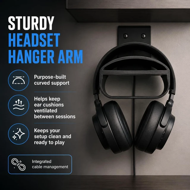 Alt view image 4 of 7 - splash n color Headset and Base Station Holder for Arctis Nova Pro Wireless Desktop Stand with DAC Mount | Cable Management | Space-Saving Gaming Desk Organizer | Keeps Headphones and