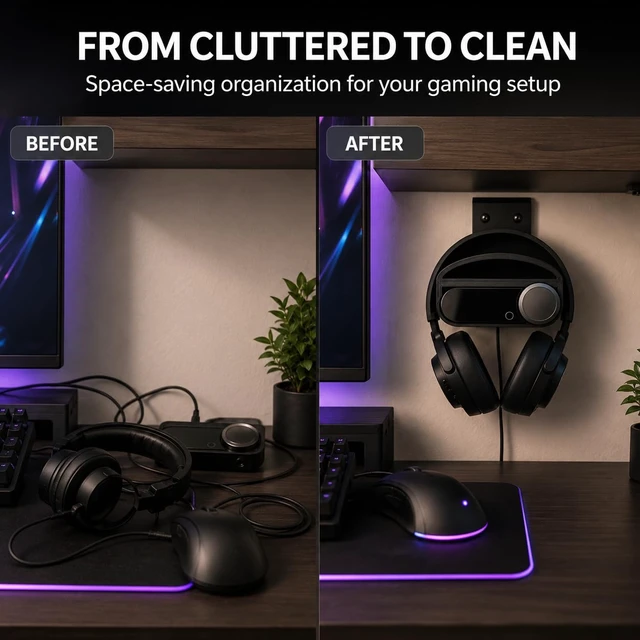 Alt view image 6 of 7 - splash n color Headset and Base Station Holder for Arctis Nova Pro Wireless Desktop Stand with DAC Mount | Cable Management | Space-Saving Gaming Desk Organizer | Keeps Headphones and