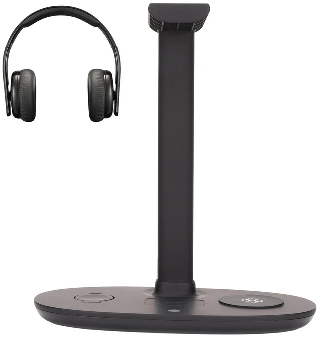 Main image of Headphone Stand with Charger,4 in 1 Desk Gaming Headset Holder Hanger Rack with Fast QI,Detachable Charging Pad