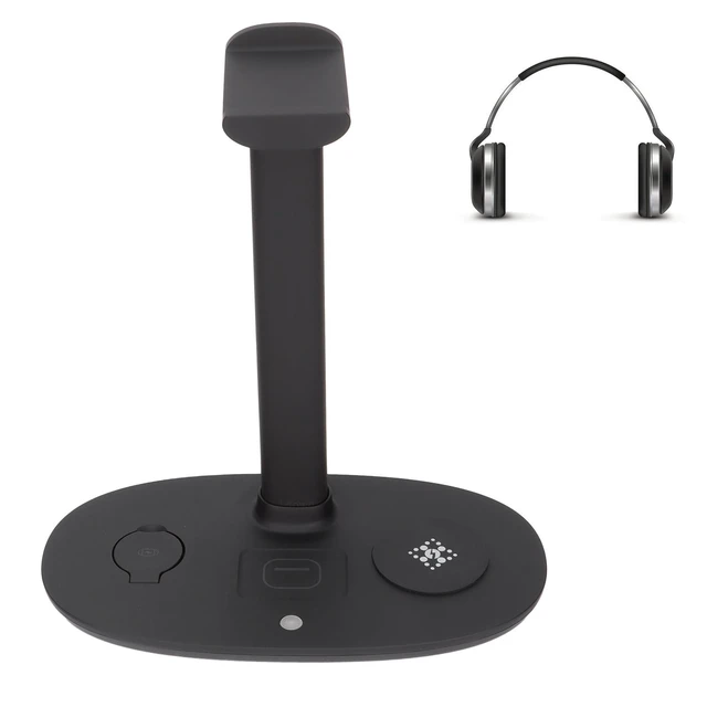 Alt view image 6 of 7 - Headphone Stand with Charger,4 in 1 Desk Gaming Headset Holder Hanger Rack with Fast QI,Detachable Charging Pad